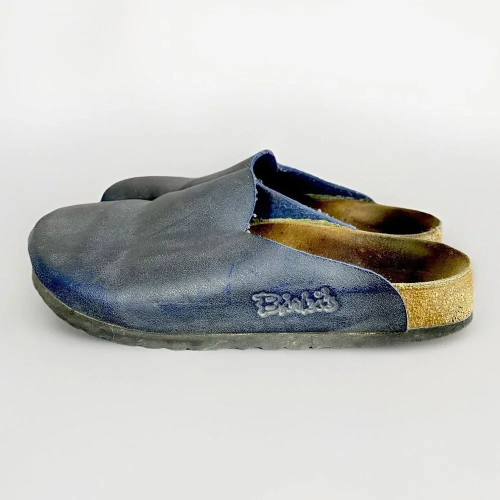 Birkenstock Birki's Amsterdam Clogs Navy Leather Upper. Size 39/8 USA Narrow/Med - Picture 5 of 8